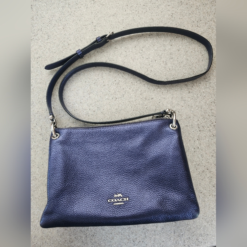 COACH Pebbled Leather Crossbody Bag in Deep Navy